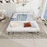LUSPAZ Twin Size Metal Daybed with Adjustable Pop-Up Trundle, Multifunction Corner Sofa Bed Frame with Sturdy Construction, Easy Assembly, No Box Spring Required, for Living Room or Bedroom, Silver