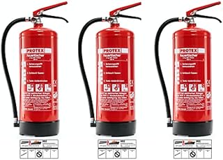3 Pulver-Feuerlöscher – Protex Pulverfeuerlöscher – 6 kg - für die Brandklassen ABC – Zertifiziert nach DIN EN 3 und CE – ...