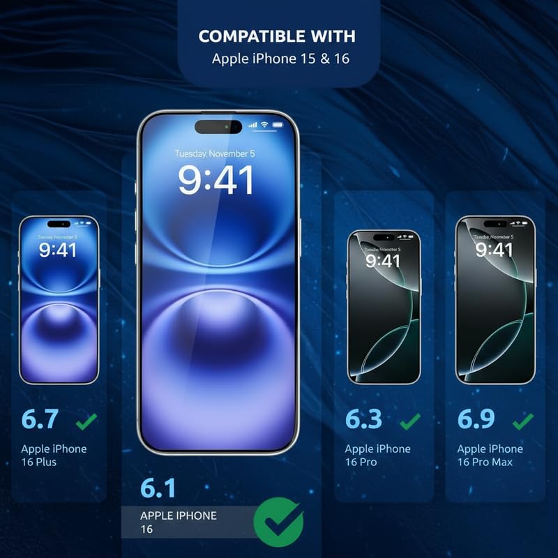 Image of OHAYO Military Strength Tempered Glass Screen Protector For iPhone 16 and 15 (Privacy) | 9H+ Hardness, Strong Protection, Full Screen Edge-to-Edge Cover, Scratch Resistant, Bubble-Free Install, Ultra HD Clarity