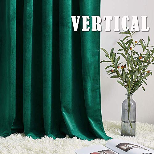 Image of RYB Home Emerald Green Velvet Curtains 84 inches - Room Darkening Curtains Thermal Insulated Soft Privacy Drapes for Bedroom Living Room Home Theatre, Wide 52 x Long 84 inches, 2 Pcs | Thermal Insulated, Privacy, Sunlight UV Heat Blocking, Luxurious Decor, Dining Room Nursery, Rod Pocket, W52 x L84, 2 Panels