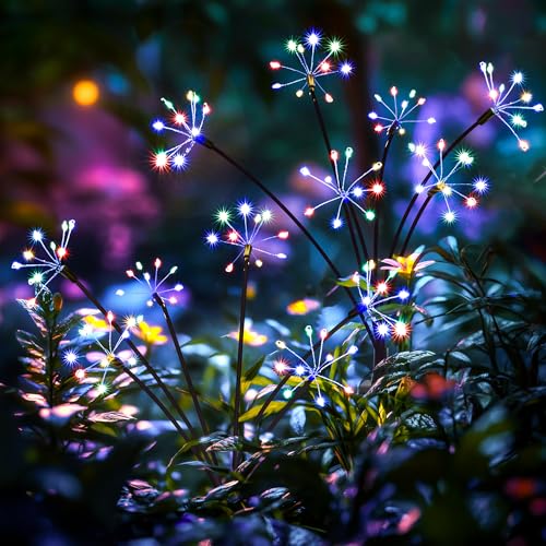 PATIOPIA Solar Garden Decor Lights Outdoor, Solar Powered Lights Waterproof for Yard Patio Porch Flowerbed, Fairy Gardening Supplies Gifts Firwork(2 Pack Multi-Colored)