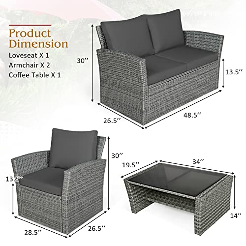 Sdgh 4Pcs Patio Rattan Furniture Set Sofa Table W/Storage Shelf Turquoise/Red/Gray Loveseat Coffee Table (Color : D) #TOP2