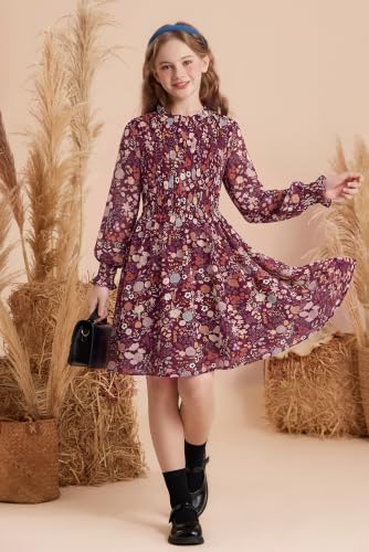 Image of GRACE KARIN Girls Long Sleeve Floral Dress Fall Winter Casual Dresses 6-14Y