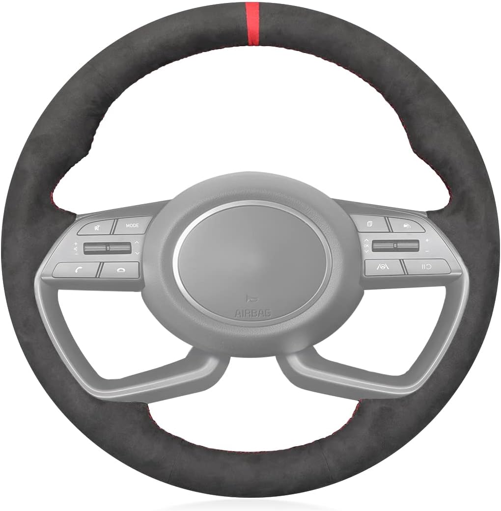 MEWANT Dark Gray Hand Sew Car Steering Wheel Cover for Hyundai i20 III 2020-2022 / Bayon 2021-2022