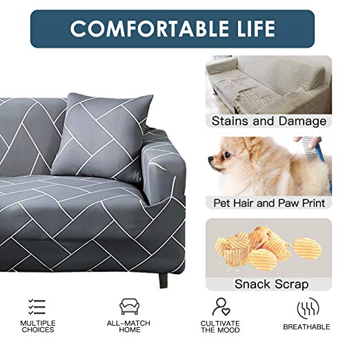 Hotniu Stretch Sofa Cover Printed Couch Covers Loveseat Slipcovers For 2 Cushion Couches Sofas Elastic Universal Furniture Protector With 1 Pillowcase (Medium, Stripes) #TOP3