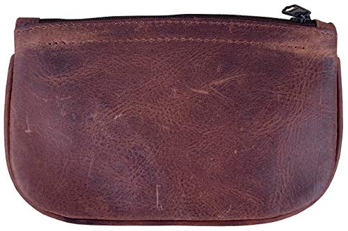 EA Carey Leather Full Size Tobacco Pouch with Zipper Holds 2 oz Pipe Tobacco (Brown)