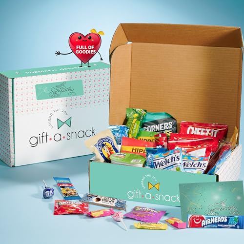 Image of Gift A Snack - Sympathy Snack Box Care Package + Greeting Card (45 Count) Condolence for Loss of Loved One, Dog Pet Cat Memorial Sweet Treats Gift Basket - Office Food Assortments