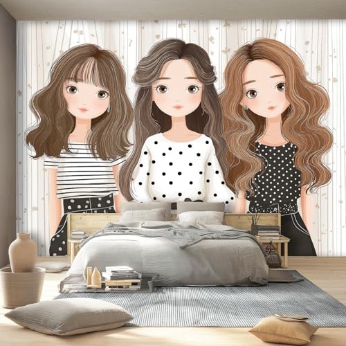 Art Papel Tapiz Fotográfico Lindo Caricatura Personaje Niña Papel Pintado 350 x 256 cm, Art Mural De Pared Papel Pintado Blanquecino Mural para Sala Estar Dormitorio Infantil Decoración