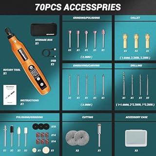 GINELSON Mini Cordless Rotary Tool, USB Charging, 5-Speed Rotary Tool Kit with 70 Accessories, Multi-Purpose 3.7V Power Multi Tool for Sanding, Polishing, Drilling, Etching, Engraving, Cutting, DIY