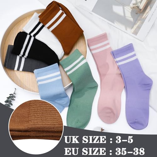 Utensilsto 8 Paare Socken Damen 35-38 Tennissocken Bunte Sportsocken Lange Damen Socken mit Streifen Motiv Baumwollsocken für Tennis Sport