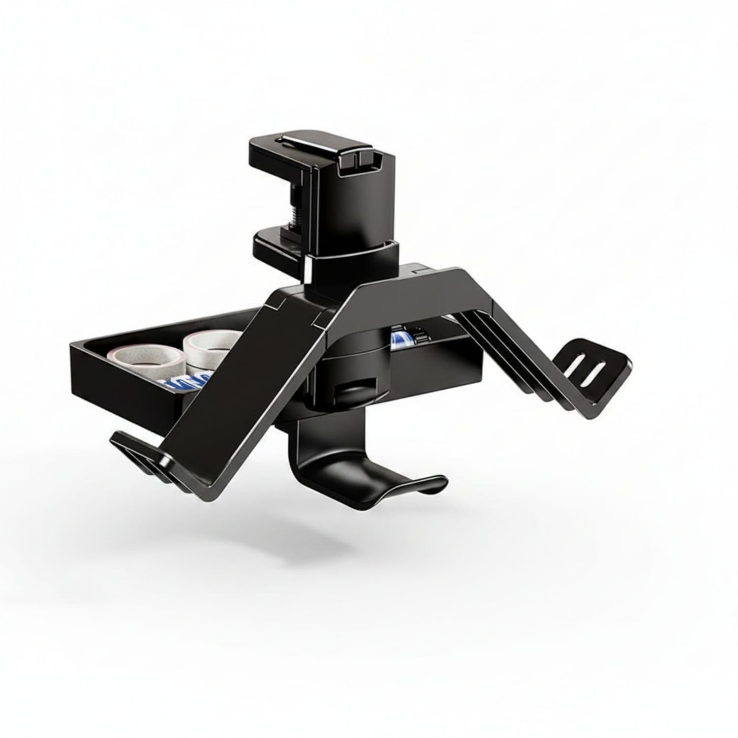 Black Metal Desk-Edge Hanging Rack Compact Clamp-on Desk Rack Angular Workspace Storage Space Saving, Headphone Holder-image-7
