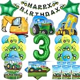 Fizdoqg Traktor Geburtstag Deko 3 Jahre Set Traktor Geburtstagsdeko mit Banner Luftballon Partygeschirr Servietten Geschenktüten für Party Deko, Pinata, Junge
