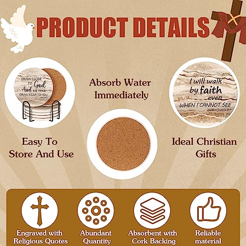 Dandat SES-DANDAT-209 12 Pcs Christian Coasters For Drinks With Bible Verses Christian Drink Coasters With Cork Backing Absorbent Coasters For Coffee Table With Holder Funny Ceramic Bar Coasters thumb #2