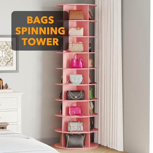 SpaceAid 9 Tier Rotating Shoe Rack Tower, Spinning Shoe Display Lazy Susan, Revolving 360 Shoe Rack Storage Round Carousel, Vertical Handbag Rotate Shoes Closet Organization (9-Tier Pink)