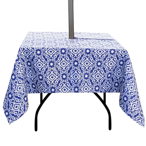 Image of EHouseHome Outdoor Indoor 60inch SquareTablecloth with Umbrella Hole and Zipper, Waterproof Zippered Patio Table Cloths, Spring /Summer Table Covers for Backyard Circular Table /BBQs /Picnic