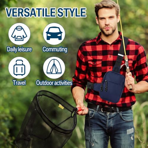 Image of Kajaia 6 Pack Small Crossbody Sling Bags Bulk for Men Fanny Packs Water Resistant Chest Bag Dual Pocket with Buckle Adjustable Strap Lightweight Casual Bag for Workout Travelling Running (Dark Blue)