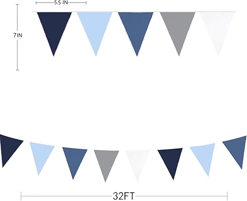 Miniatura 7 de Decoraciones de fiesta azul profundo de 32 pies, bandera triangular real, banderines de tela para boda, cumpleaños, Ahoy, Achor, pirata náutico,