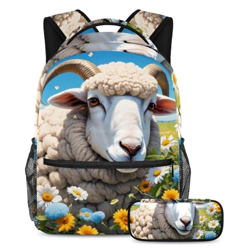 Sac à dos fleurs et moutons mignons pour le collège et les sorties des adolescents