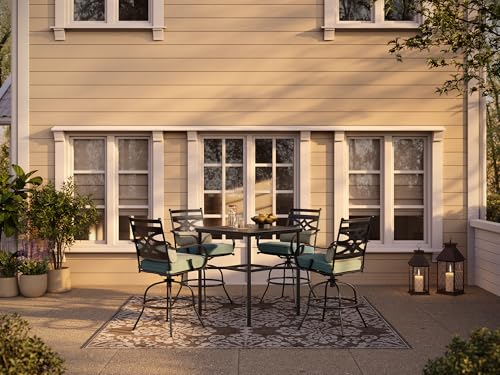 Hanover Montclair All-Weather 5-Piece Outdoor Dining Set, 4 Cushioned Swivel Counter-Height Chairs and 33" Square Stamped-Top Table, High Top Patio Dining Set for 4 for Backyard, Deck, Patio - Image 5