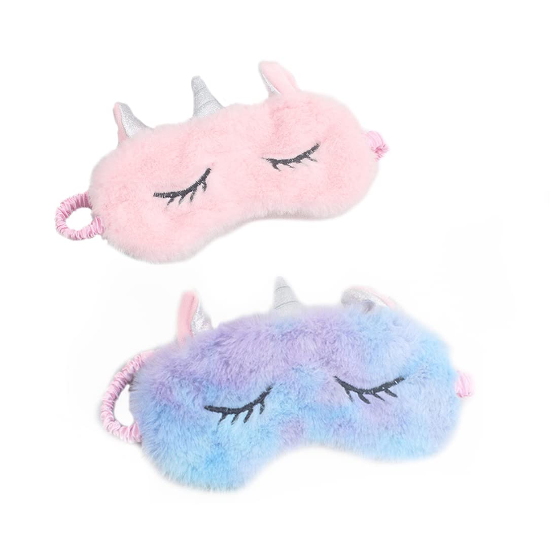 Quesuc Paquete de 2 máscara para dormir de animales, adultos, niños, mujeres, 3D, lindo unicornio, felpa, dibujos animados, unicornio, animal, antifaz para dormir, para viajes, siesta, noche