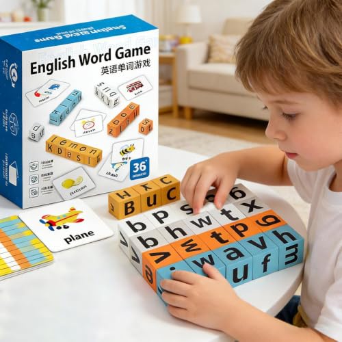 Juegos de deletreo y ortografía infantil con bloques de madera para preescolar 3