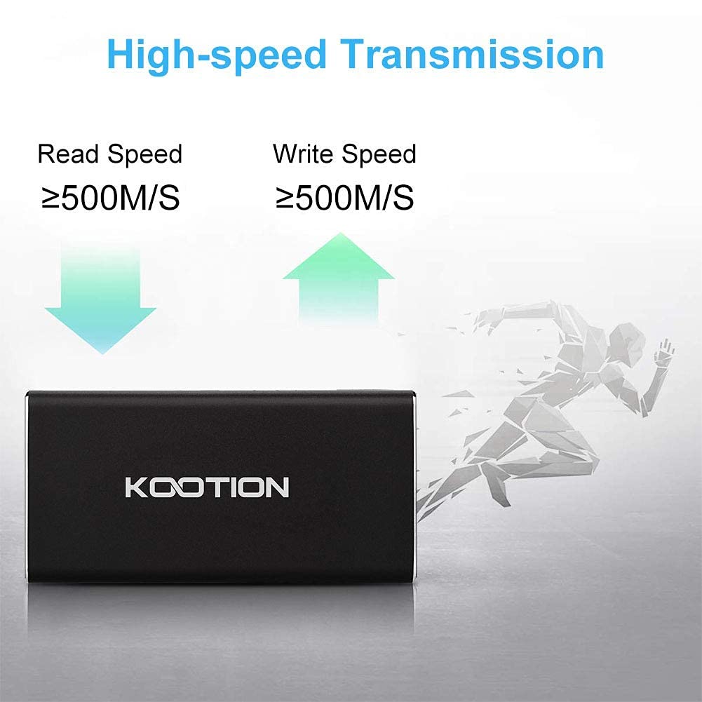 KOOTION 500GB SSD Esterno Hard Disk Esterno Portatile Disco Rigido USB Type C 3.1, Alta Velocità di Lettura e Scrittura Fino a 550 MB/s e 500 MB/s, per MacBook, Computer, Laptop, Desktop, Nero