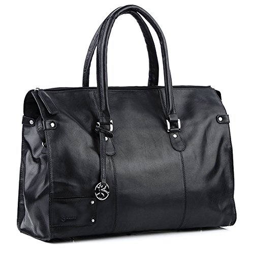 BACCINI Sac de Voyage LUCA Cuir véritable | fourre-Tout Besace Week-End 50 cm Grand Noir | Sac Sport Bagages Cabine à Main Fait à la Main Cover