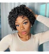 Asteria Short Curly Lace Front Wigs Human Hair Glueless Short Bob Wig Curly Pixie Cut Wigs for Bl...
