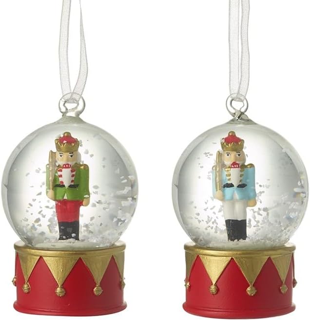 Heaven Sends Set of 2 Nutcracker Snow Globe Hanging Christmas Tree Decorations