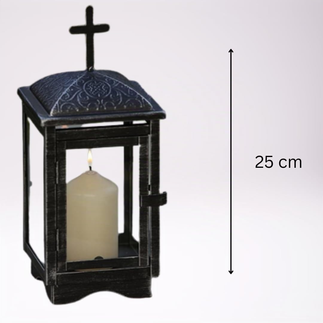 Lanterna funeraria cimitero incl. candela gratis, lampada per tomba, luci funerali, decorazione per cimitero