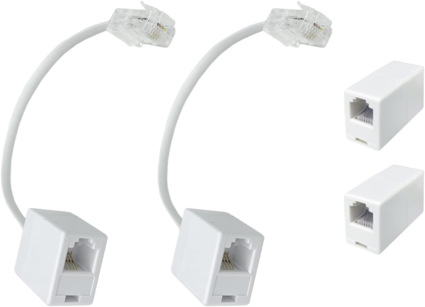 (Pack of 4 A Pair of Converter Adapter (Ethernet RJ45 8P4C/8P8C Male to RJ11 6P4C Female) & 2 in-Line Couplers (Double RJ45 8P8C Female), Telephone Converter Adapter Connector M/F Cable
