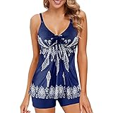 Zando Women Printed Swimwear Halter Strap Plus Size Sporty, Blue, Size 2.0