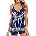 Zando Women Printed Swimwear Halter Strap Plus Size Sporty Bathing Suit Two Piece Slimming Tankini Swimsuits for Women Navy Blue White Floral 2X-Large (US 16-18)