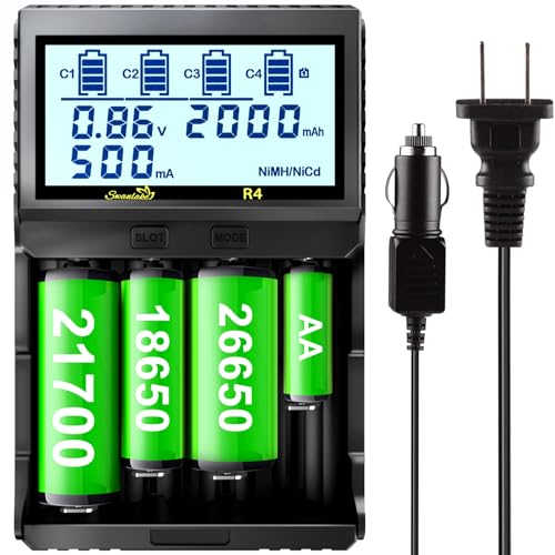 18650 Battery Charger,4 Bays Fast Charge with LCD Display for 3.7v Lithium LiFePO4 Rechargeable Batteries 21700 10440 26650 14500 16340 18560 25500 Ni-MH Ni-Cd AA AAA