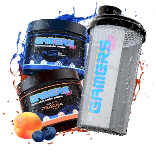 Gamers Only Gaming Booster Starter Set Deep Red Chaos Cherry & Red Funky Watermelon [MIT KOFFEIN & ZERO ZUCKER ] mit Shaker | Erhöht die Reaktionen | 125MG Koffein (Pfirsich & Heidelbeere)