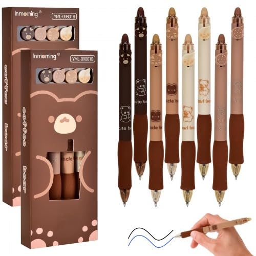 Granvoo Boligrafos Borrables Retráctile, 8 Piezas Bolígrafo Borrable, 0.5mm Bolígrafos de Gel Borrables, Boligrafo Borrable de Animales para Niños, Estudiantes, Escuela(Negro + Azul)