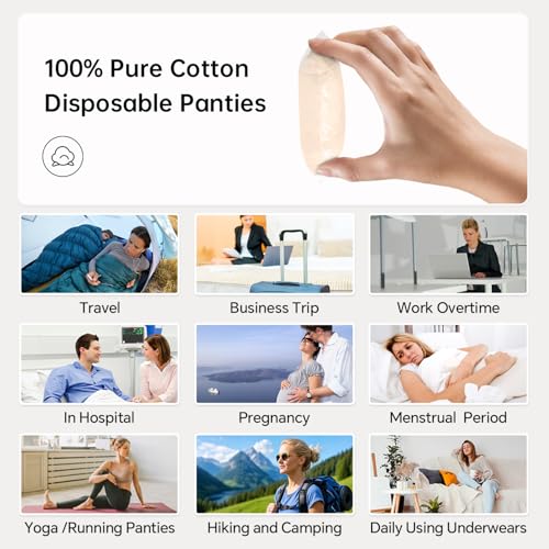 20/10/5 PackPack Women\'s Disposable 100% Cotton Underwear Ladies Briefs Panties for Travel Hotel Spa Hospital Stays Emergencies(RoseBeige-10pcs,M) - Thumbnail 2