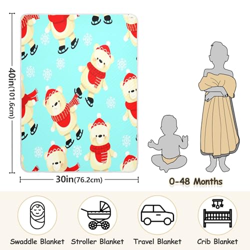 Burbuja Cartoon Bears Ice Skating Baby Blanket for Boys Girls, Nursery Soft Warm Swaddling Receiving Baby Blankets, 30x40 in Toddler Blanket3