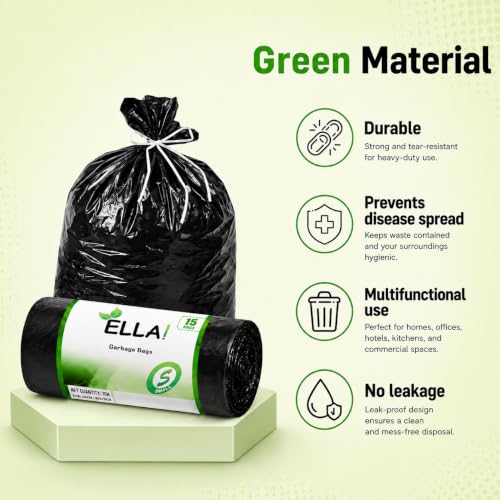 Image of ELLA Garbage Bags 17x19 Inches | 420 Bags (14 Rolls x 30) | Black | Small | Durable Leak-Proof Dustbin Covers for Home, Kitchen, Bathroom & Office