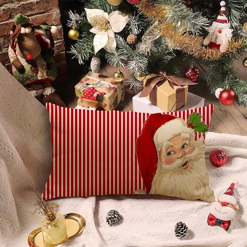 Auomily A-XMAS-R-PC07 Decor Christmas Pillow Covers 12X20 Inch Elegant Red Striped Throw Pillow Covers Santa Claus Pillowcase Xmas Pillow Cushion thumb #2