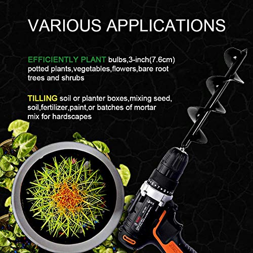 ERYTLLY Bulb Planter, Auger Spiral, Garden Planter Tool 7.6cm x 61cm,Rapid Umbrella Hole Digger for Planting Bulb Seedlings Bedding Tulips, and Digging Weeds Roots for 5/8” Hex Drive Drill 3\"x 24\"