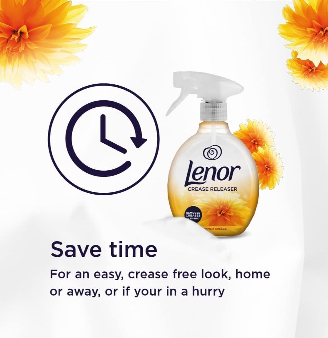 LENOR Crease Spray Anti-Plis Summer Breeze – Spray défroisseur textile 500 ml, rafraîchit le linge et élimine les plis sans repassage - Description