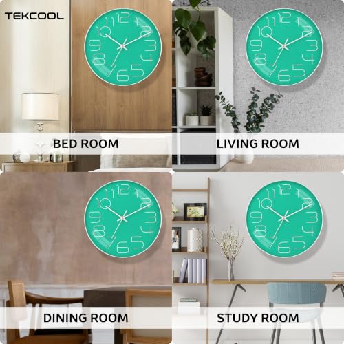 Image of TEKCOOL Plastic Digital Wall Clock 12 inch Silent Quartz Decorative Non-Ticking Classic Clock Battery Operated Round Easy to Read for Room /Home /Kitchen /Bedroom /Office /School-(Light Green)'