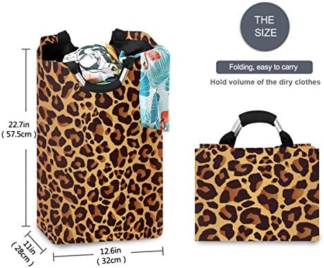 Mnsruu Leopard Print Laundry Basket Hamper Large Storage Bin with Handles for Gift Baskets, Bedroom, Clothes