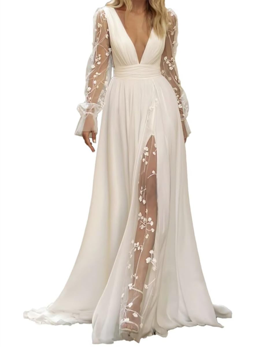 SAYNO Floor Length Formal Evening Party Gowns Pleats Cocktail Dresses Engagement Dresses for Women with Lace HLSA188 Ivory UK14