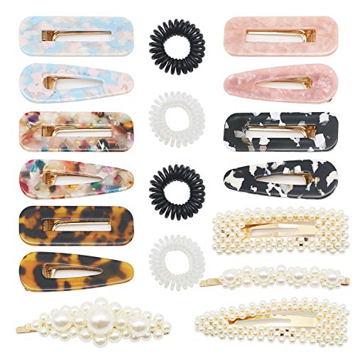 18PCS Cintas para el pelo en espiral,pinzas para el cabello de perlas para mujeres niñas,Bingolar anillos para el cabello bobina de pelo horquillas de perlas pasadores de pelo para mujeres dama niñas
