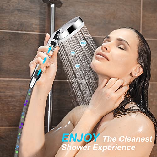 Filtered Shower Head With Handheld, 5-Stage Activated Carbon & Kdf Filter For Hard Water, 6 High-Pressure Spray Modes And Large Panel, 59'' Hose + Brass Bracket Included - Chrome Finish #TOP5