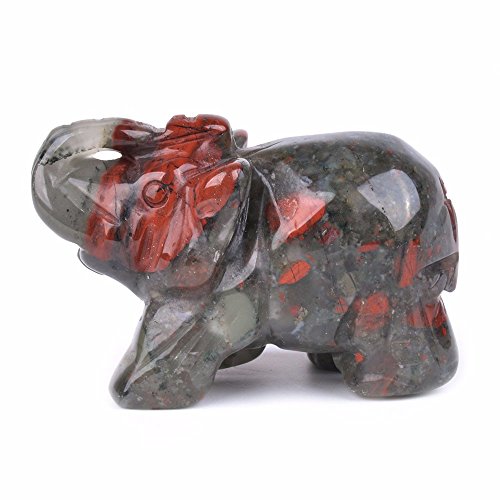 Justinstones Carved Natural African Bloodstone Gemstone Elephant Healing Guardian Statue Figurine Crafts 2 inch