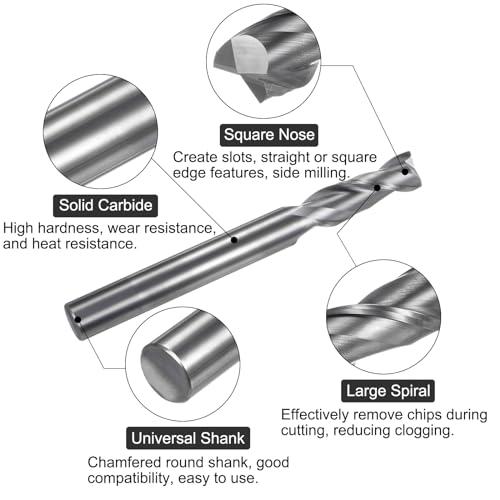 Image of uxcell Carbide Square End Mill, 5 /8 inch Diameter Uncoated 2 Flutes Milling Bit Cutter, for Aluminum Copper Non-Ferrous Metal, 5 /8 inch Shank 2-15 /32 inch Cut Length 6 inch Extra Long