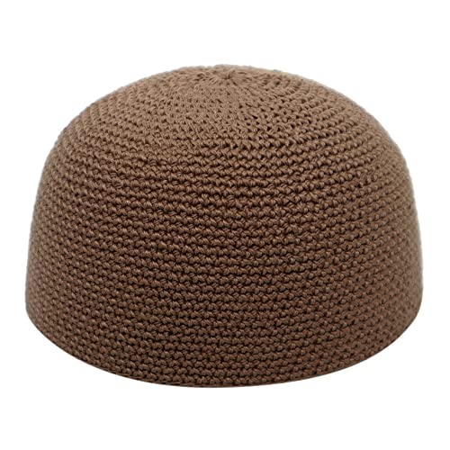 Hand-Crocheted Cotton Comfortable Dark Khaki Head Cover Skull Cap Prayer Cap Kufi #TOP4